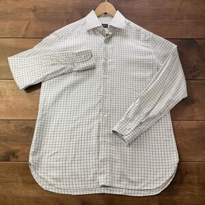 Ermenegildo Zegna Mens Regular Fit Cotton Tattersall Shirt Cream Tan 16 41 (L)